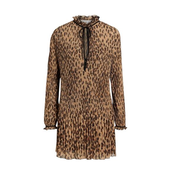 Veronica Beard Luvie Leopard Print Pleated Crepe Shift Dress Size 10 - Picture 2 of 9